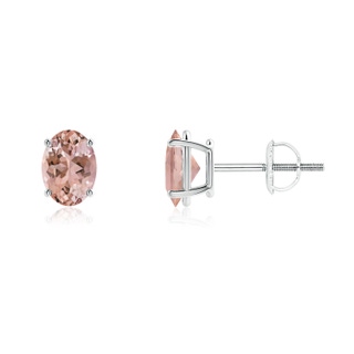 7x5mm AAAA Prong-Set Oval Solitaire Morganite Stud Earrings in P950 Platinum
