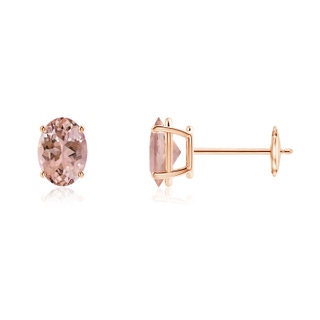 7x5mm AAAA Prong-Set Oval Solitaire Morganite Stud Earrings in Rose Gold
