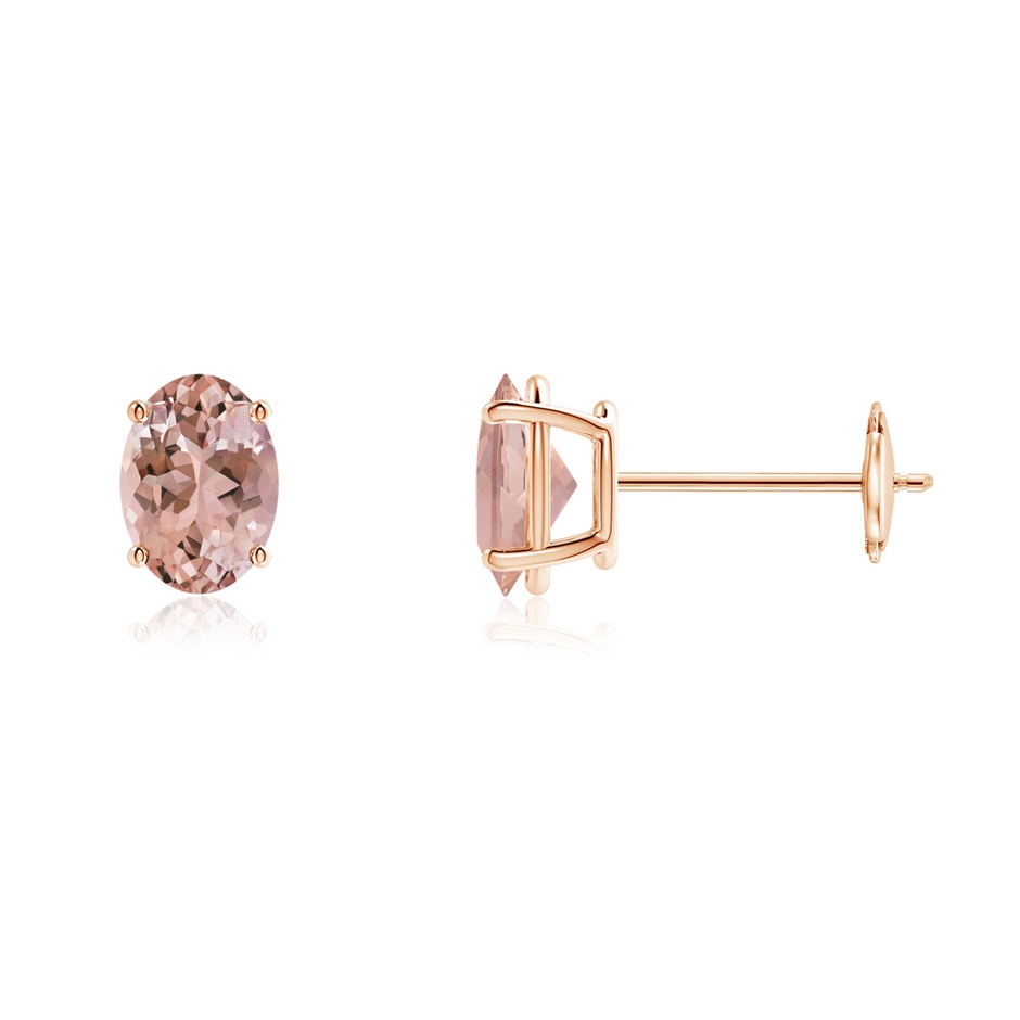 7x5mm AAAA Prong-Set Oval Solitaire Morganite Stud Earrings in Rose Gold 