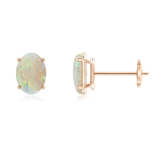 7x5mm AAA Prong-Set Oval Solitaire Cabochon Opal Stud Earrings in 10K Rose Gold