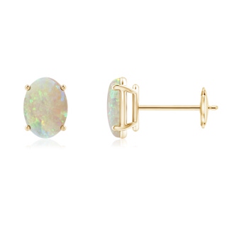 7x5mm AAA Prong-Set Oval Solitaire Cabochon Opal Stud Earrings in 9K Yellow Gold