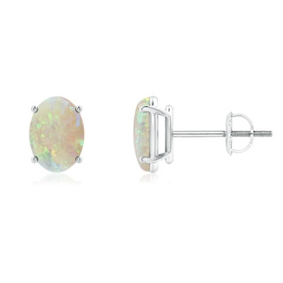 7x5mm AAA Prong-Set Oval Solitaire Cabochon Opal Stud Earrings in P950 Platinum