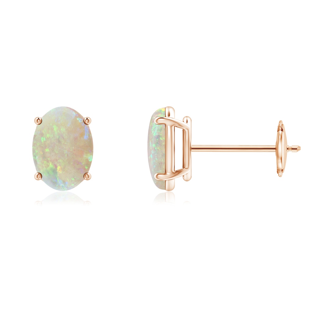 7x5mm AAA Prong-Set Oval Solitaire Cabochon Opal Stud Earrings in Rose Gold