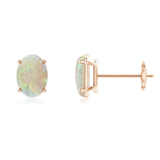 7x5mm AAA Prong-Set Oval Solitaire Cabochon Opal Stud Earrings in Rose Gold