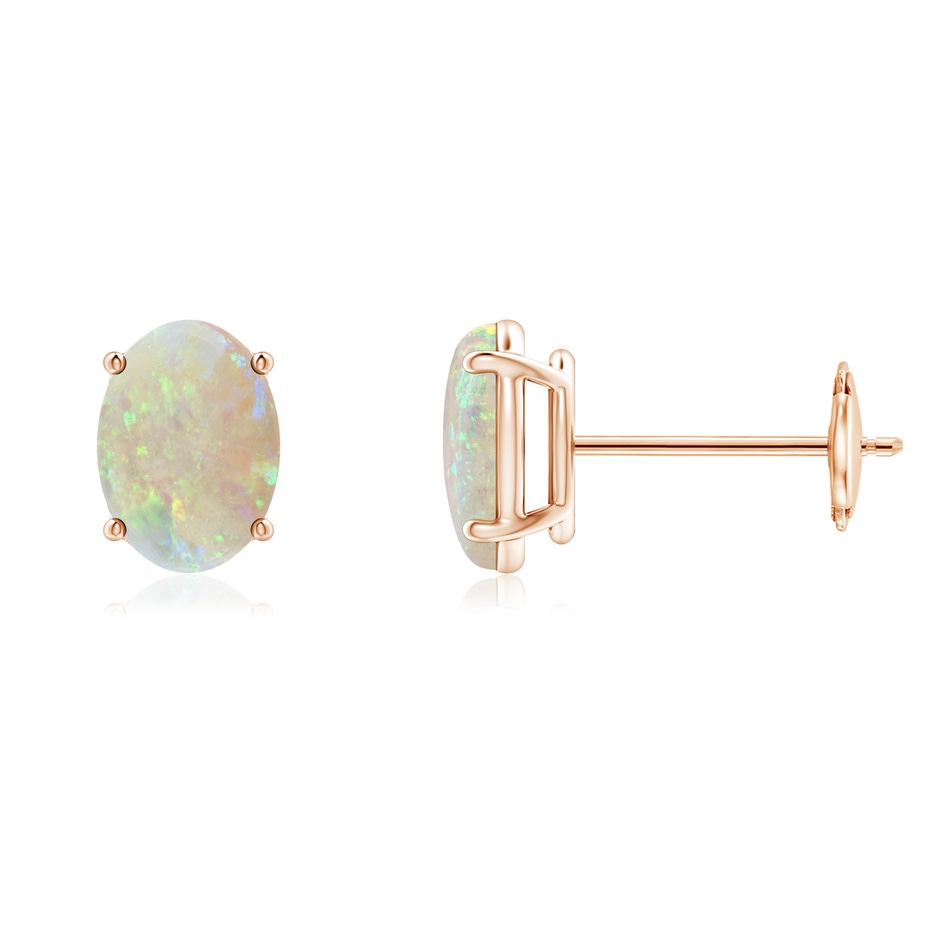 7x5mm AAA Prong-Set Oval Solitaire Cabochon Opal Stud Earrings in Rose Gold 