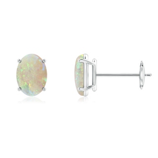 7x5mm AAA Prong-Set Oval Solitaire Cabochon Opal Stud Earrings in White Gold