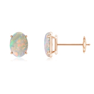 7x5mm AAAA Prong-Set Oval Solitaire Cabochon Opal Stud Earrings in 10K Rose Gold