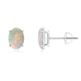 7x5mm AAAA Prong-Set Oval Solitaire Cabochon Opal Stud Earrings in P950 Platinum