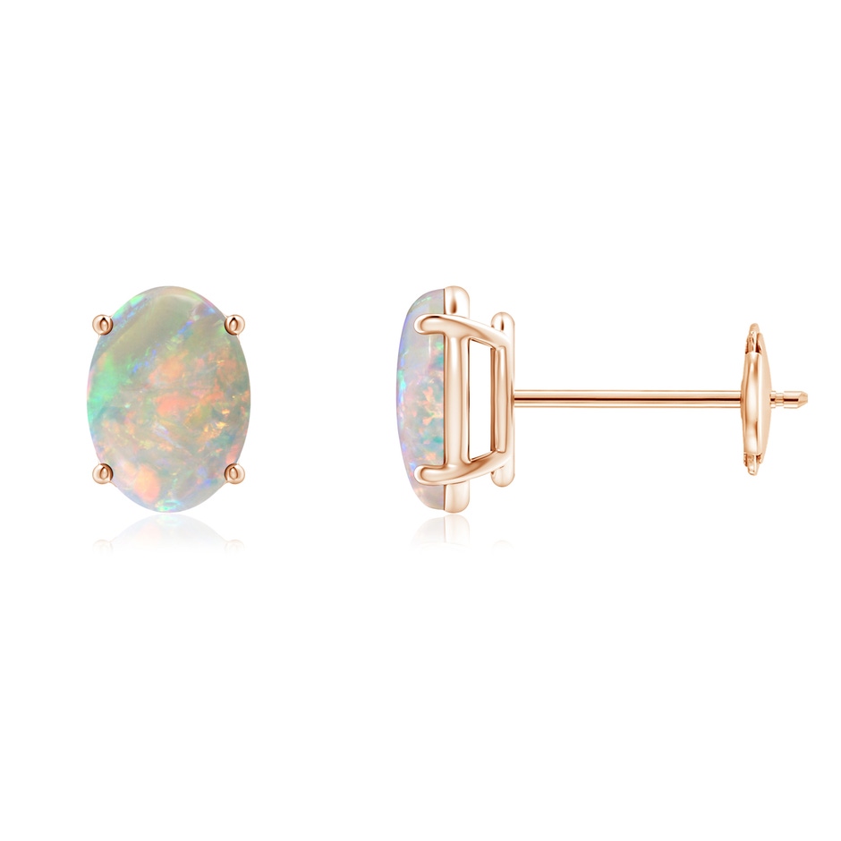 7x5mm AAAA Prong-Set Oval Solitaire Cabochon Opal Stud Earrings in Rose Gold 