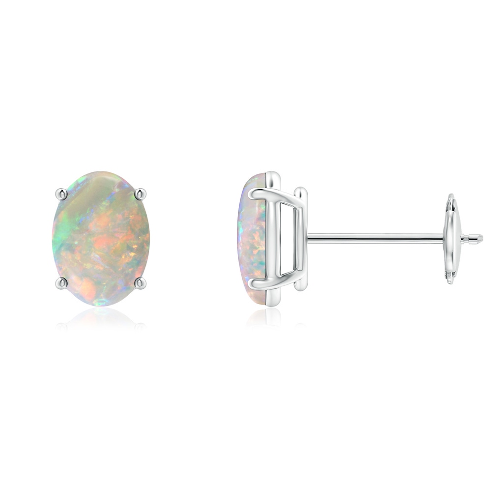 7x5mm AAAA Prong-Set Oval Solitaire Cabochon Opal Stud Earrings in White Gold