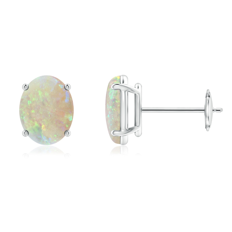 8x6mm AAA Prong-Set Oval Solitaire Cabochon Opal Stud Earrings in White Gold 