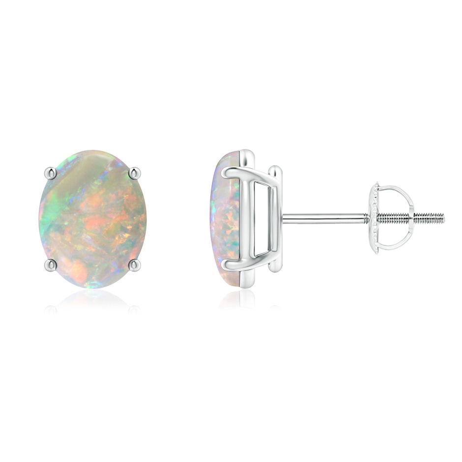 8x6mm AAAA Prong-Set Oval Solitaire Cabochon Opal Stud Earrings in P950 Platinum 