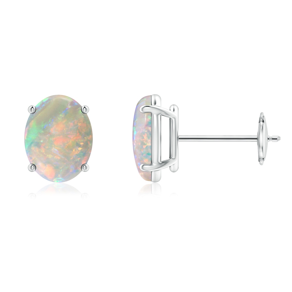 8x6mm AAAA Prong-Set Oval Solitaire Cabochon Opal Stud Earrings in White Gold