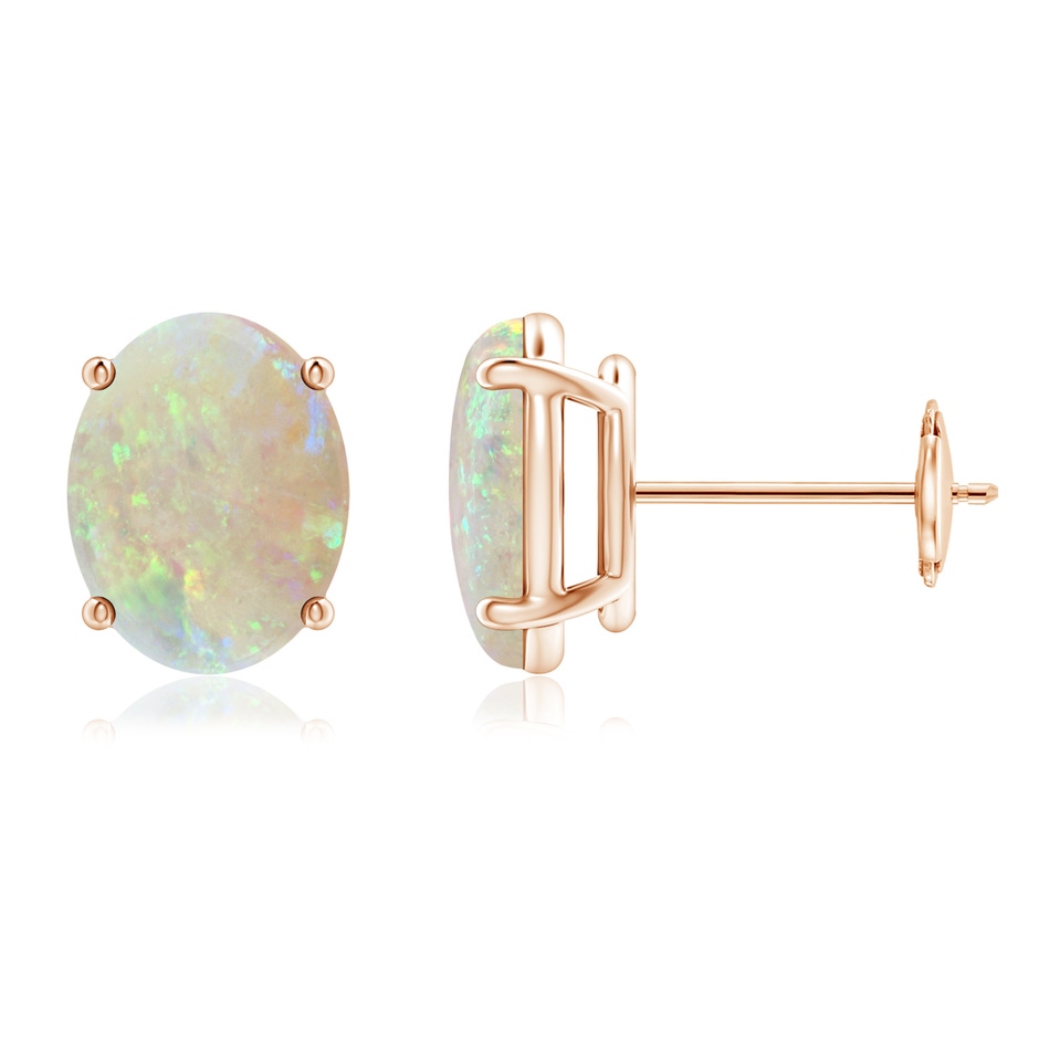 9x7mm AAA Prong-Set Oval Solitaire Cabochon Opal Stud Earrings in 18K Rose Gold 