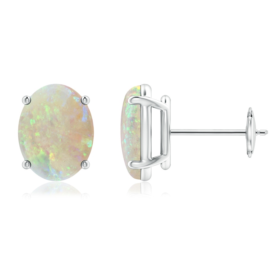 9x7mm AAA Prong-Set Oval Solitaire Cabochon Opal Stud Earrings in White Gold 