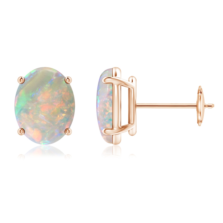9x7mm AAAA Prong-Set Oval Solitaire Cabochon Opal Stud Earrings in 18K Rose Gold 