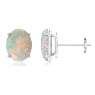 9x7mm AAAA Prong-Set Oval Solitaire Cabochon Opal Stud Earrings in 18K White Gold