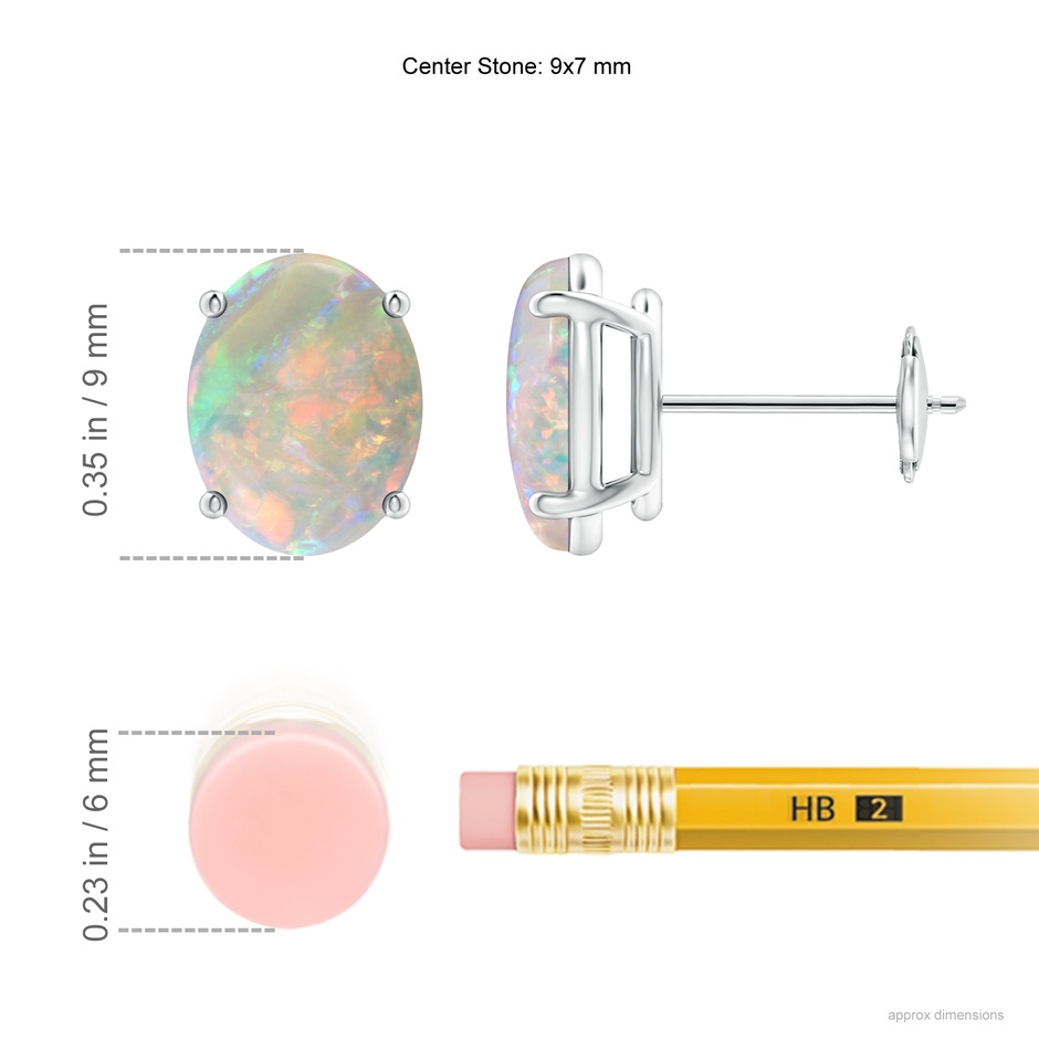 9x7mm AAAA Prong-Set Oval Solitaire Cabochon Opal Stud Earrings in White Gold ruler