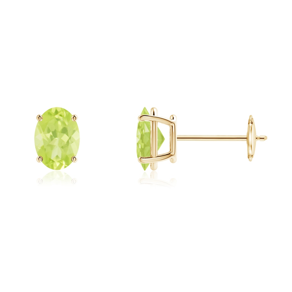 7x5mm A Prong-Set Oval Solitaire Peridot Stud Earrings in 10K Yellow Gold 
