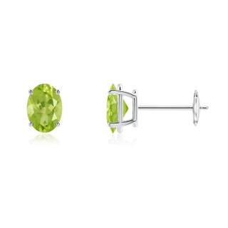 7x5mm AA Prong-Set Oval Solitaire Peridot Stud Earrings in White Gold