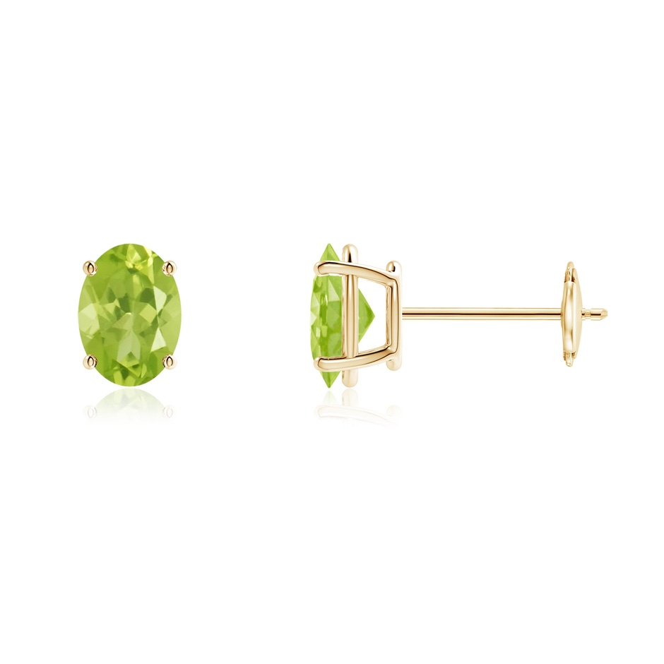 7x5mm AA Prong-Set Oval Solitaire Peridot Stud Earrings in Yellow Gold 