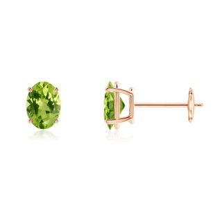 7x5mm AAA Prong-Set Oval Solitaire Peridot Stud Earrings in Rose Gold