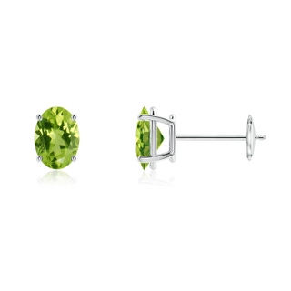 7x5mm AAA Prong-Set Oval Solitaire Peridot Stud Earrings in White Gold