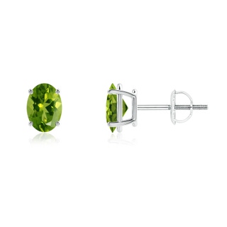 7x5mm AAAA Prong-Set Oval Solitaire Peridot Stud Earrings in P950 Platinum