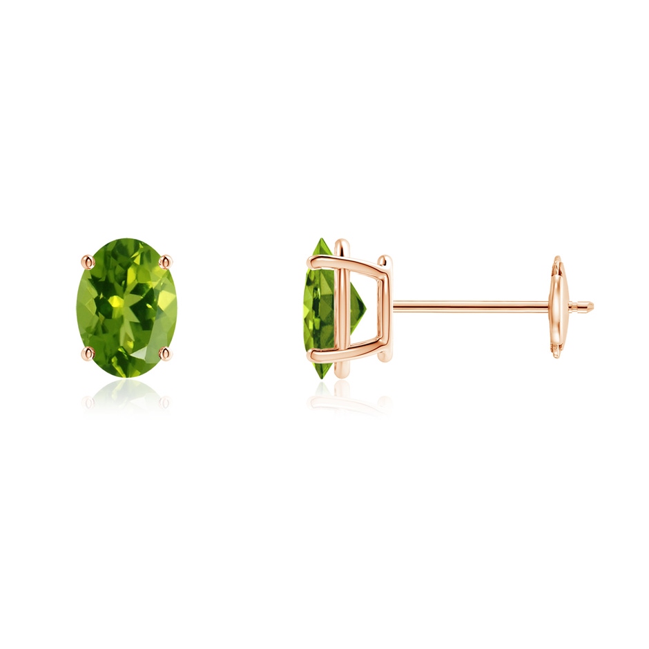 7x5mm AAAA Prong-Set Oval Solitaire Peridot Stud Earrings in Rose Gold 