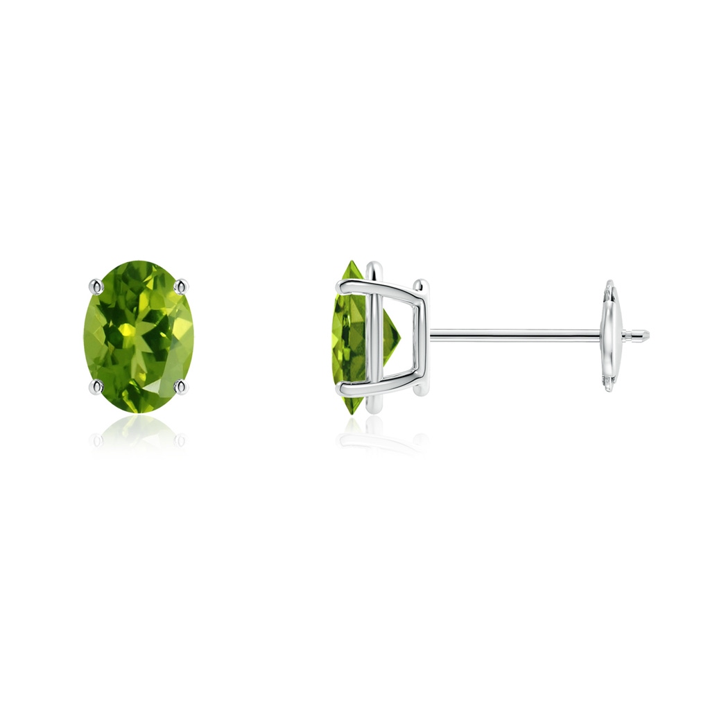 7x5mm AAAA Prong-Set Oval Solitaire Peridot Stud Earrings in White Gold