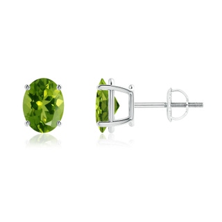 8x6mm AAAA Prong-Set Oval Solitaire Peridot Stud Earrings in P950 Platinum