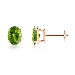 8x6mm AAAA Prong-Set Oval Solitaire Peridot Stud Earrings in Rose Gold