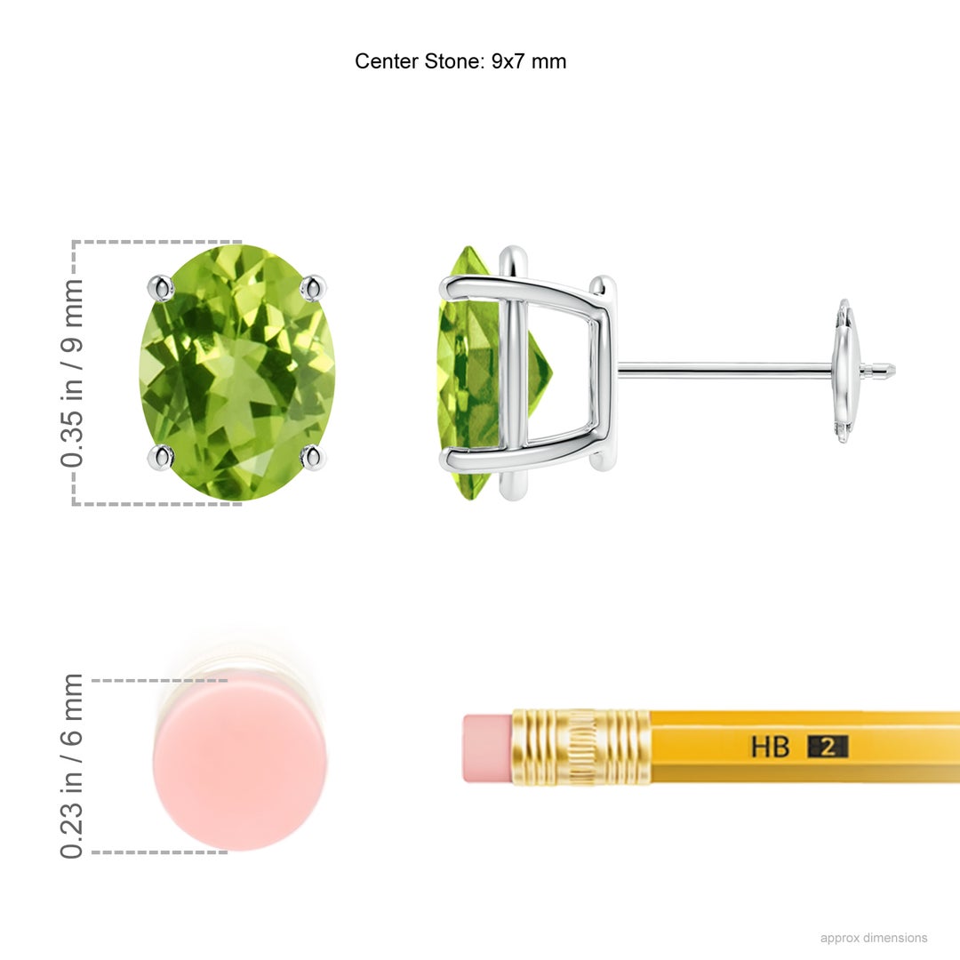 9x7mm AAA Prong-Set Oval Solitaire Peridot Stud Earrings in White Gold - ruler