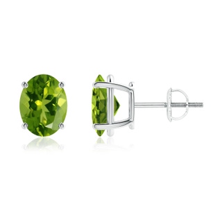 9x7mm AAAA Prong-Set Oval Solitaire Peridot Stud Earrings in P950 Platinum