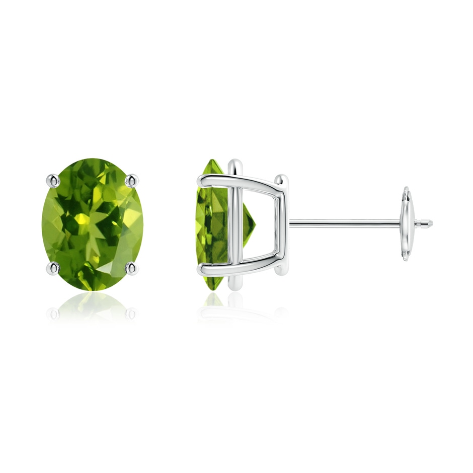 9x7mm AAAA Prong-Set Oval Solitaire Peridot Stud Earrings in White Gold 