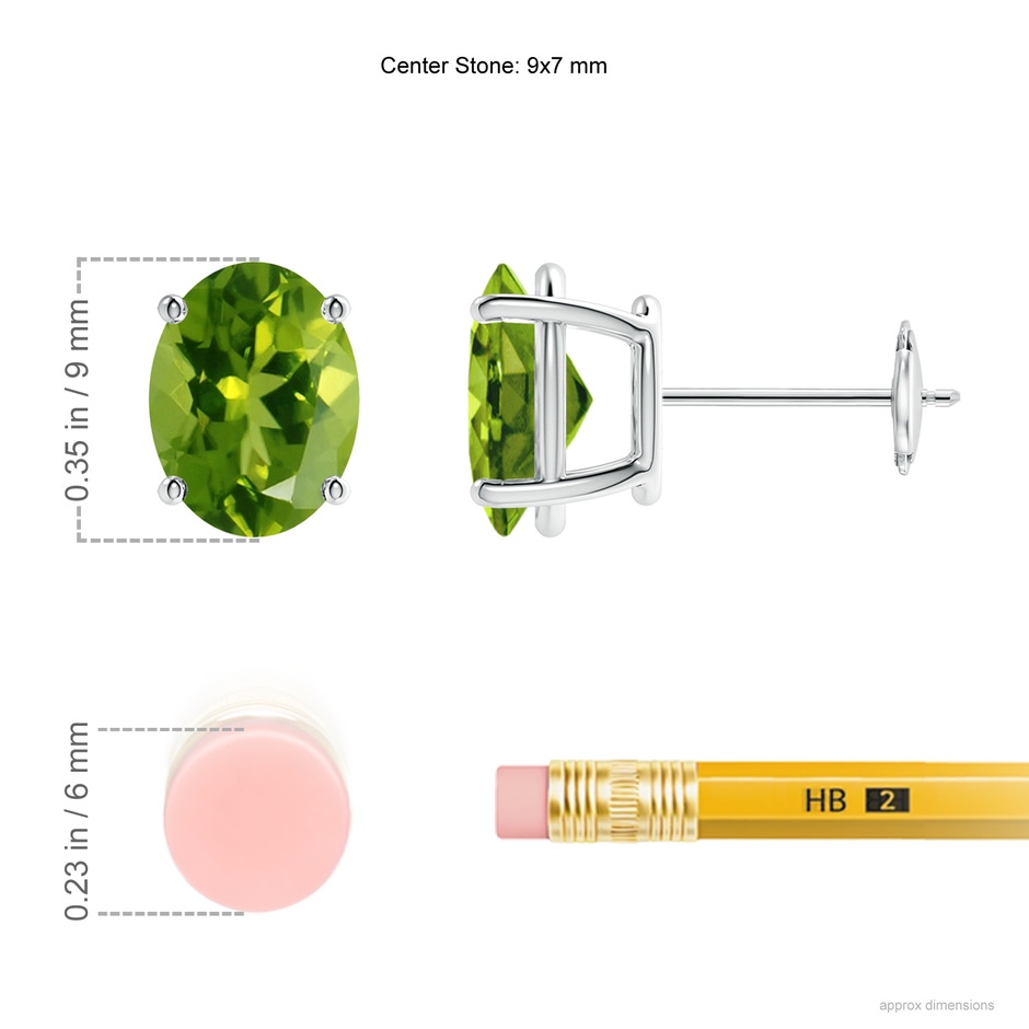 9x7mm AAAA Prong-Set Oval Solitaire Peridot Stud Earrings in White Gold ruler