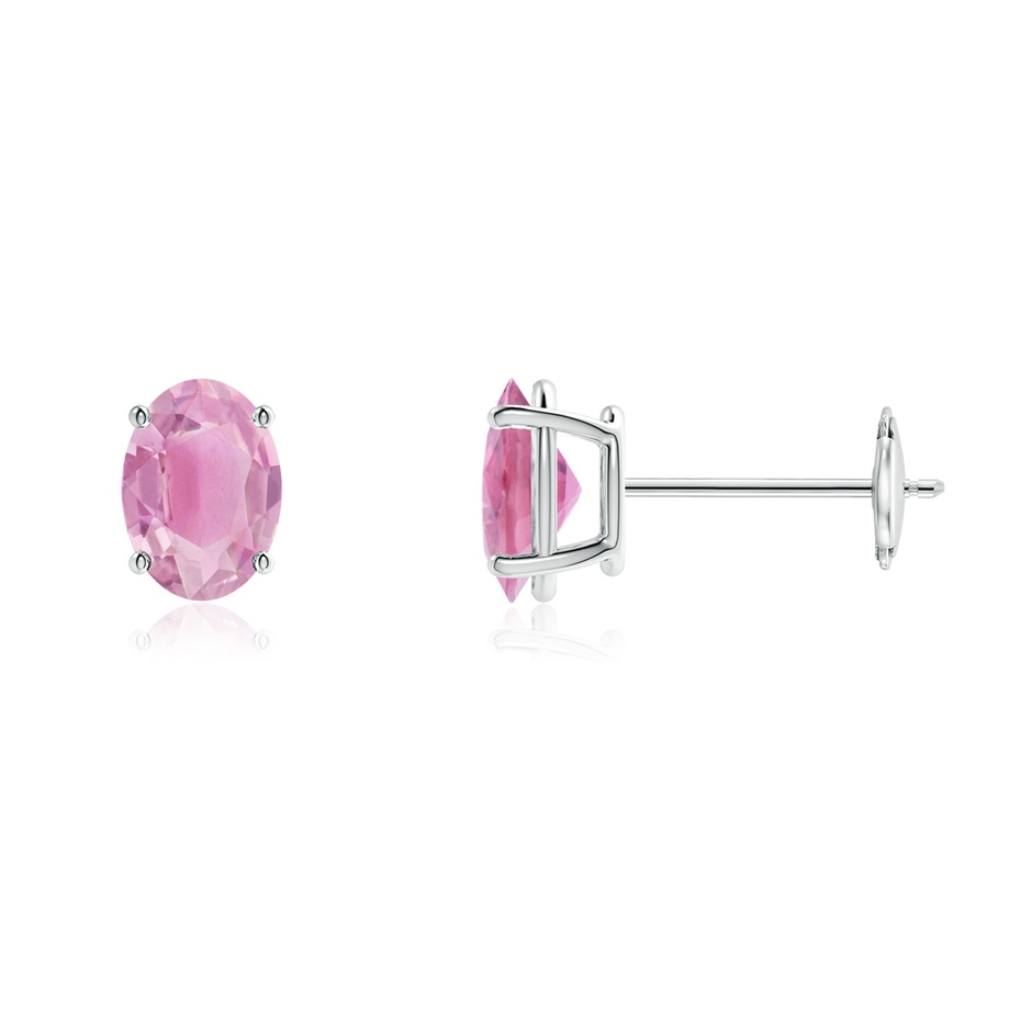 7x5mm A Prong-Set Oval Solitaire Pink Tourmaline Stud Earrings in 9K White Gold 