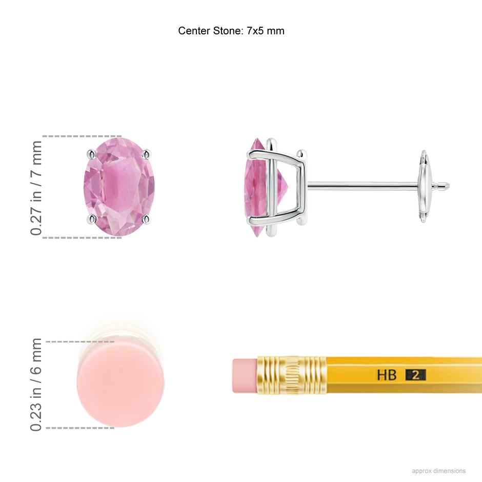 7x5mm A Prong-Set Oval Solitaire Pink Tourmaline Stud Earrings in 9K White Gold ruler