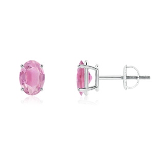 7x5mm A Prong-Set Oval Solitaire Pink Tourmaline Stud Earrings in P950 Platinum