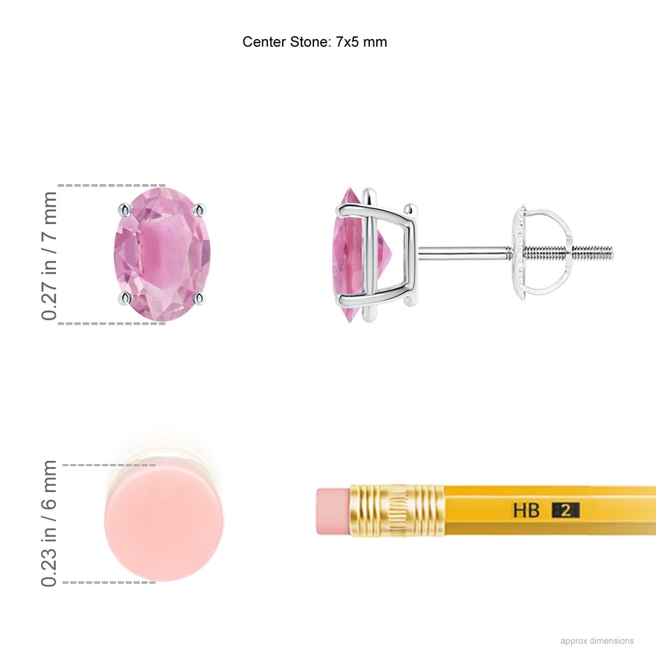 7x5mm A Prong-Set Oval Solitaire Pink Tourmaline Stud Earrings in P950 Platinum ruler