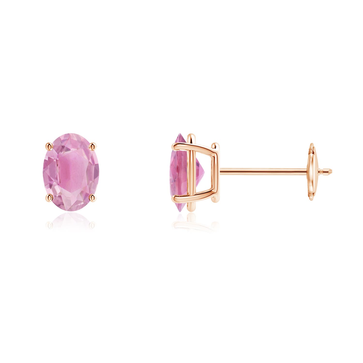 7x5mm A Prong-Set Oval Solitaire Pink Tourmaline Stud Earrings in Rose Gold