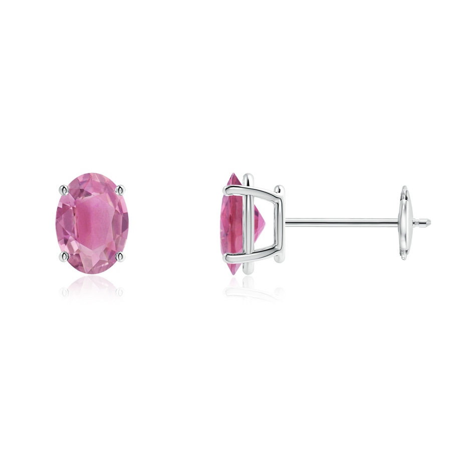 7x5mm AA Prong-Set Oval Solitaire Pink Tourmaline Stud Earrings in White Gold 