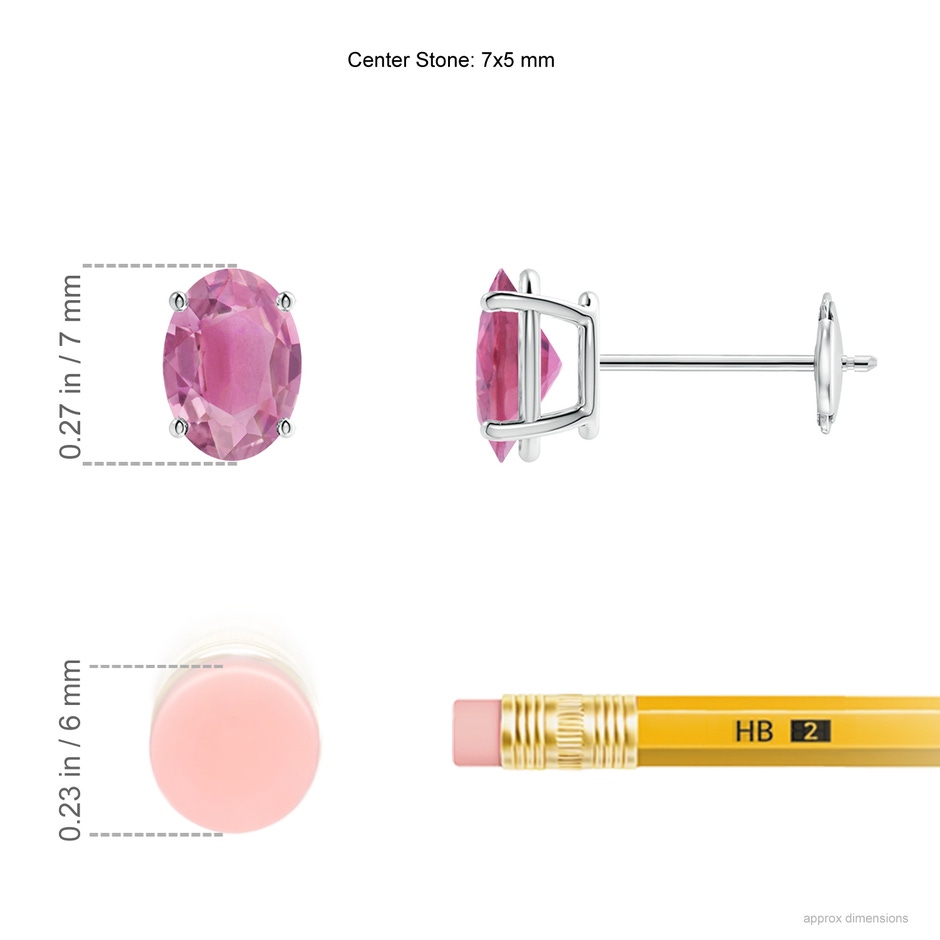 7x5mm AA Prong-Set Oval Solitaire Pink Tourmaline Stud Earrings in White Gold ruler