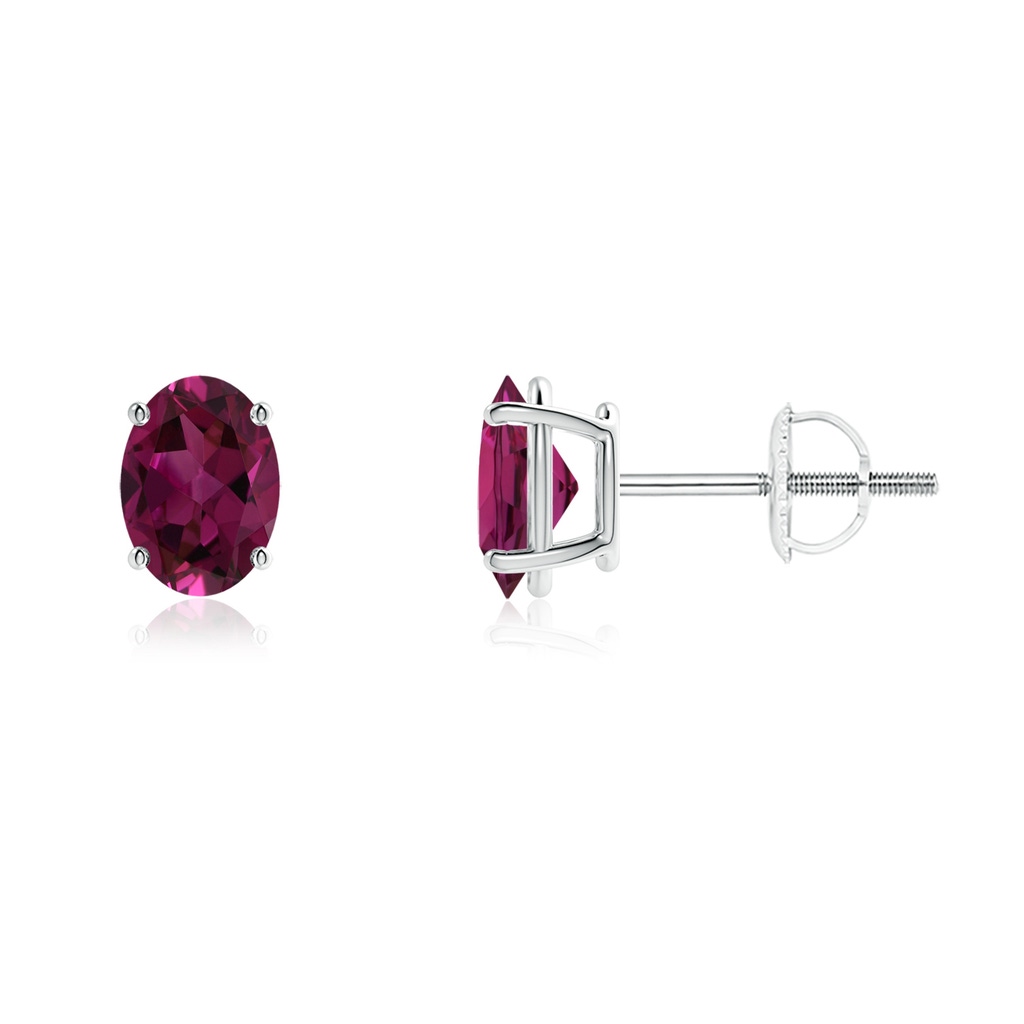 7x5mm AAAA Prong-Set Oval Solitaire Rhodolite Stud Earrings in P950 Platinum