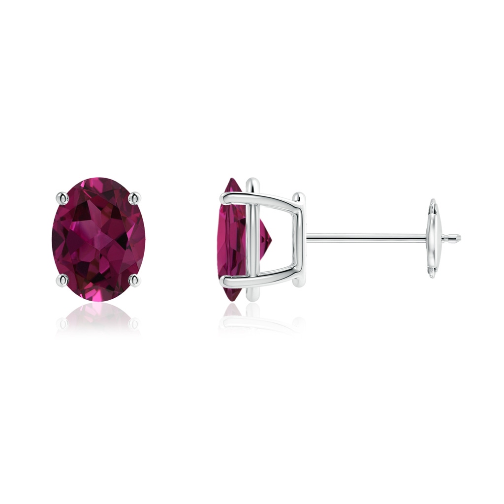 8x6mm AAAA Prong-Set Oval Solitaire Rhodolite Stud Earrings in White Gold