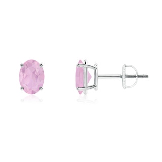 7x5mm AAAA Prong-Set Oval Solitaire Rose Quartz Stud Earrings in P950 Platinum