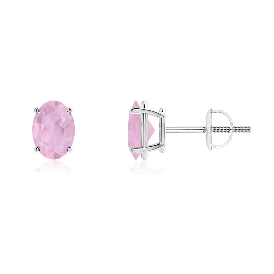7x5mm AAAA Prong-Set Oval Solitaire Rose Quartz Stud Earrings in P950 Platinum 