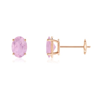 7x5mm AAAA Prong-Set Oval Solitaire Rose Quartz Stud Earrings in Rose Gold