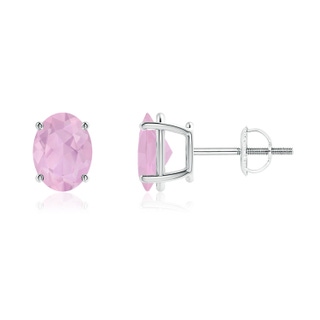 8x6mm AAAA Prong-Set Oval Solitaire Rose Quartz Stud Earrings in P950 Platinum