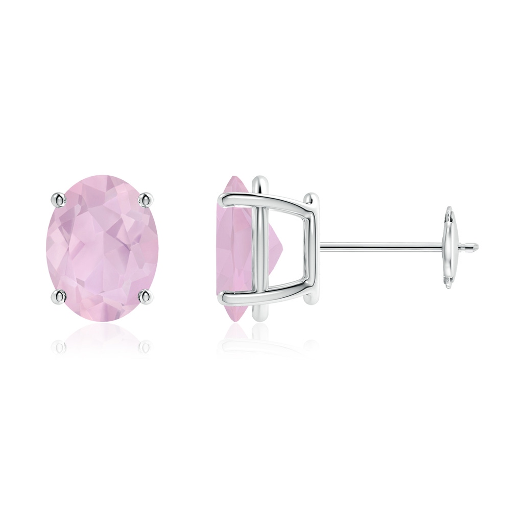 9x7mm AAA Prong-Set Oval Solitaire Rose Quartz Stud Earrings in 18K White Gold